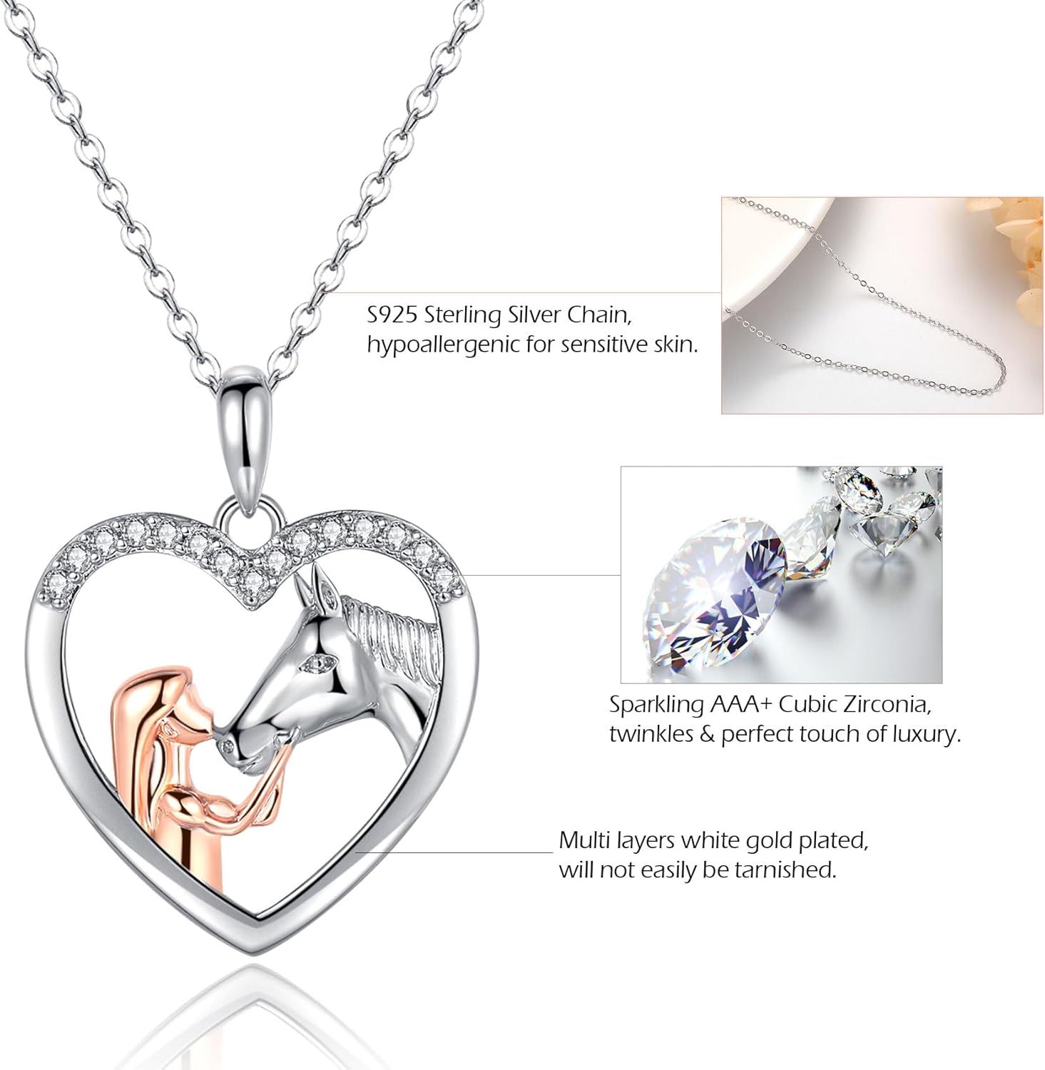 Thumbnail 2 de ITESSY Silver Horse Pendant Necklace in S925 Sterling Silver with Cubic Zirconia (Girl & Women Gift)