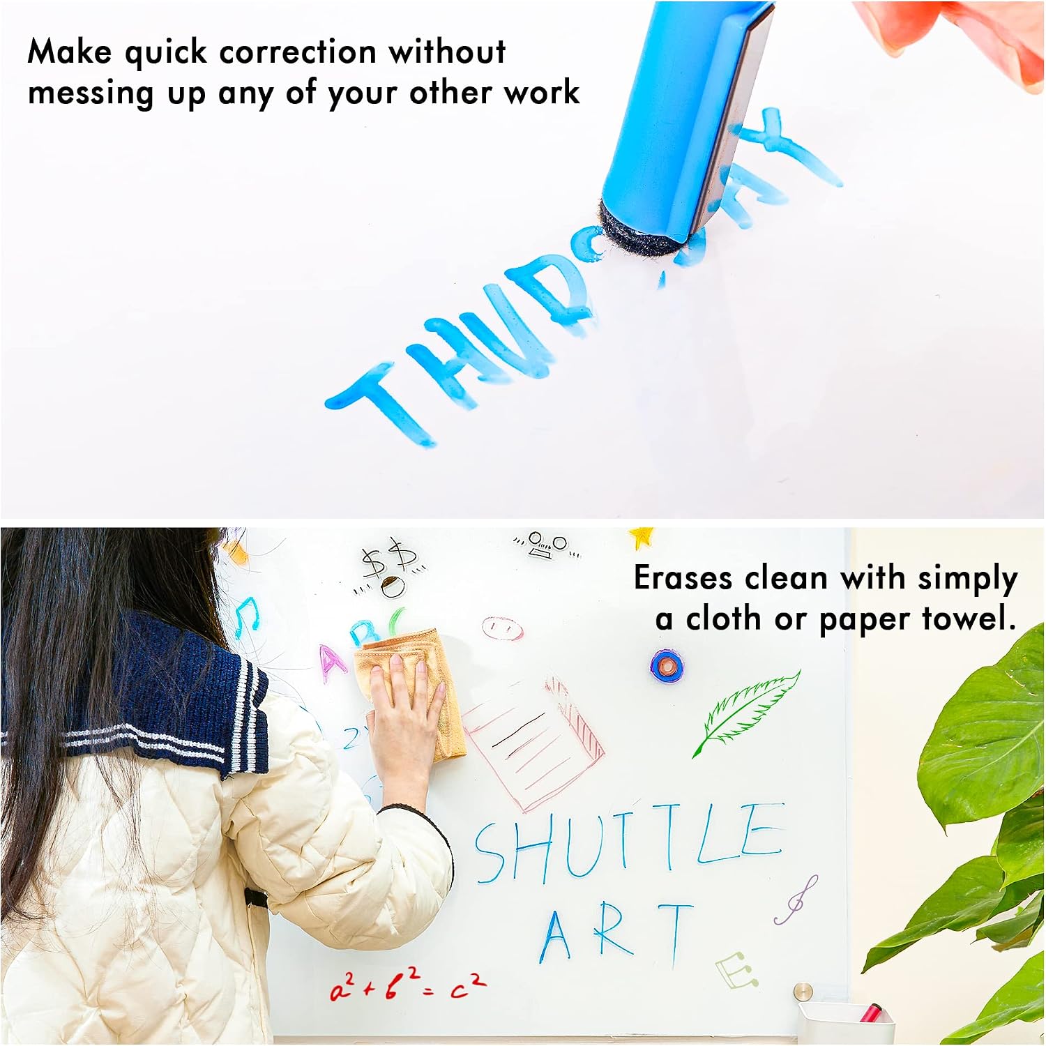 Detalle de Shuttle Art 15-Farben Whiteboard Marker Set mit Magnetkappen und Radiergummi – feine Spitze, trocken abwischbar