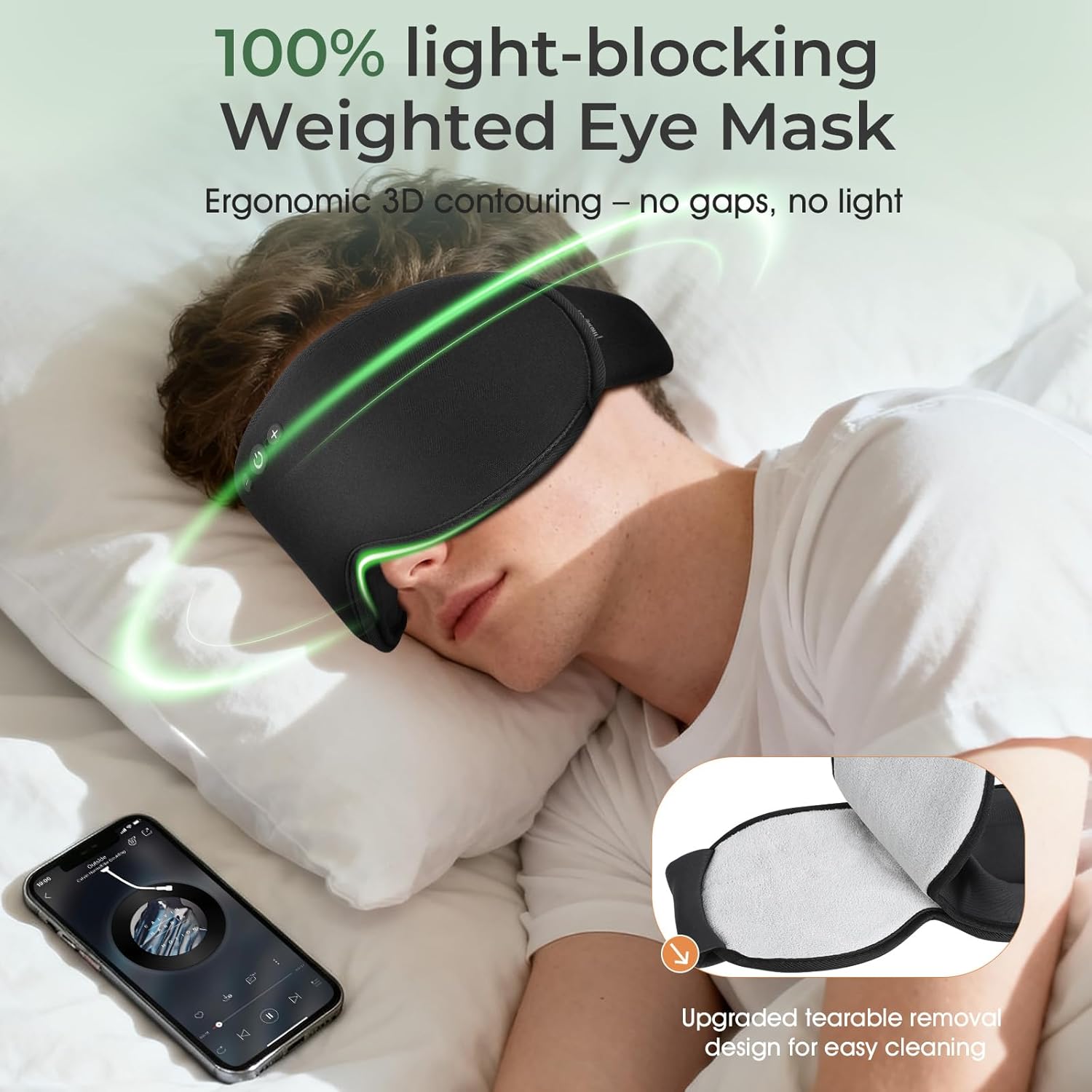 Thumbnail 2 de MUSICOZY Bamboo Cotton Sleep Mask Headphones – 3D blackout Bluetooth 5.4 eye mask with 14H music