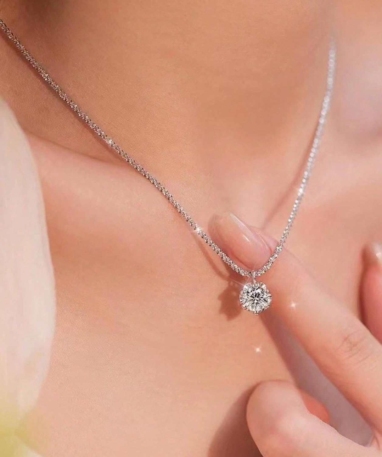 Thumbnail 3 de Meteorstarry Damenkette aus 925 Silber mit rosa/weiß/grünem Kristall-Anhänger