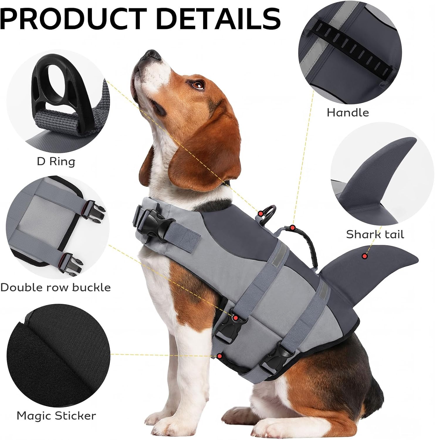 Detalle 2 de CITÉTOILE Dog Life Jacket Shark Costume XL