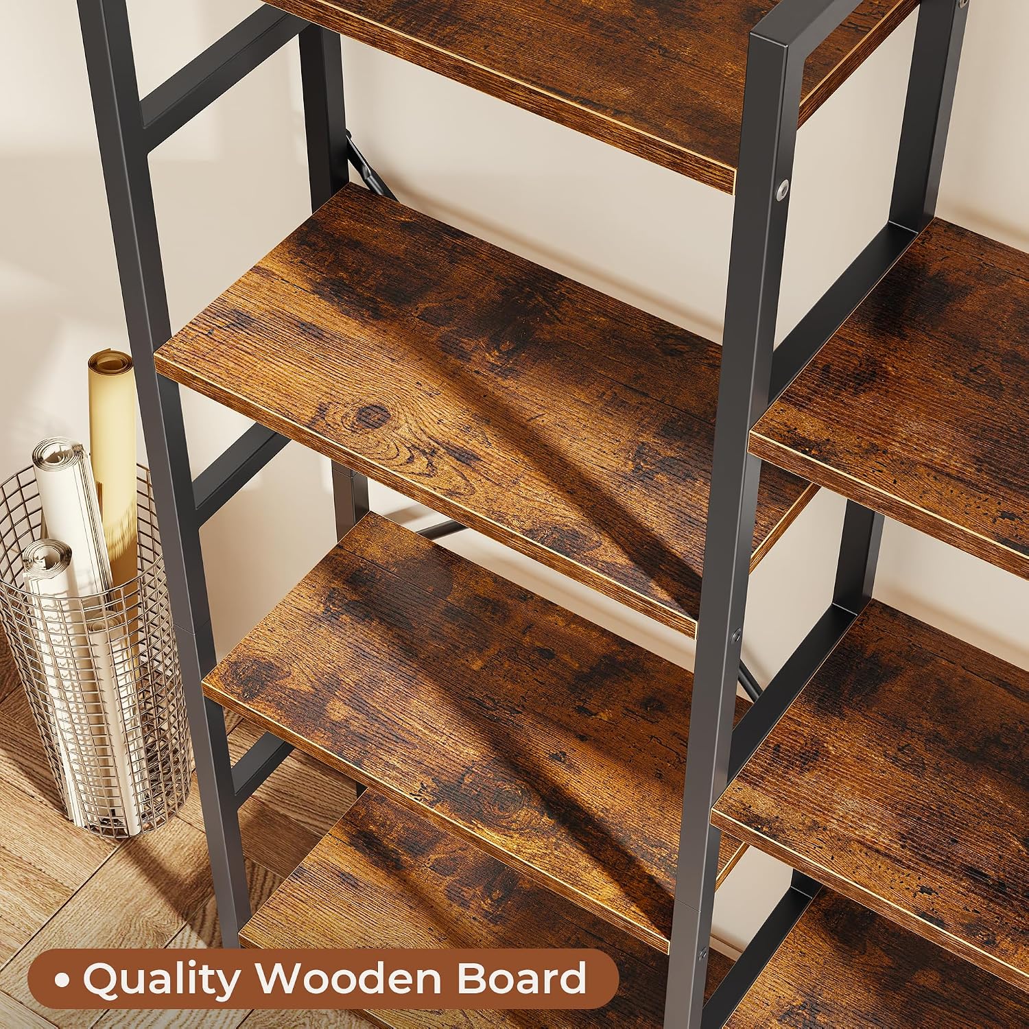 Detalle de SUPERJARE ABC003Z Triple Bookshelf, 17 Adjustable Shelves, 6-Tier Brown
