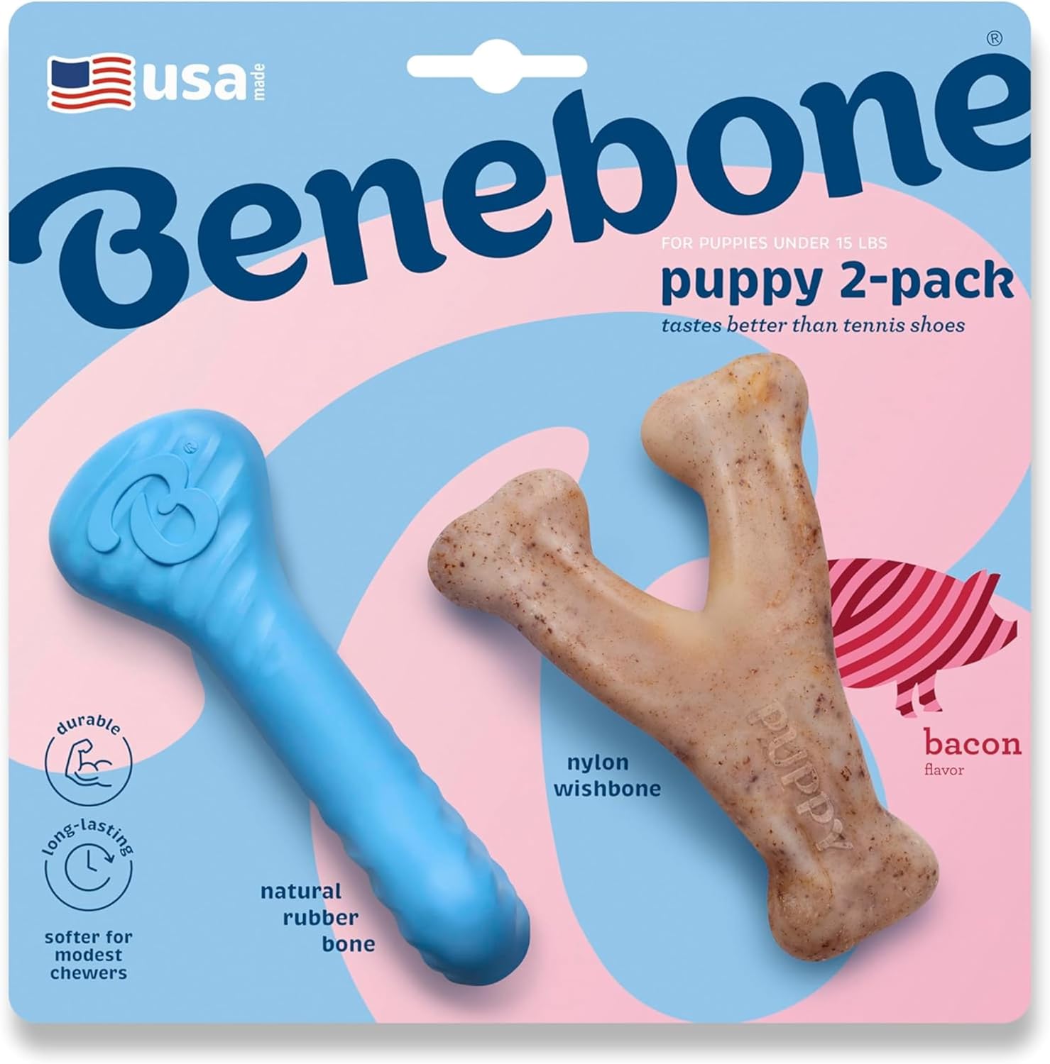 Benebone Puppy 2-Pack Rubber Bone/Wishbone Tiny – Jouets à mâcher pour chiots teething