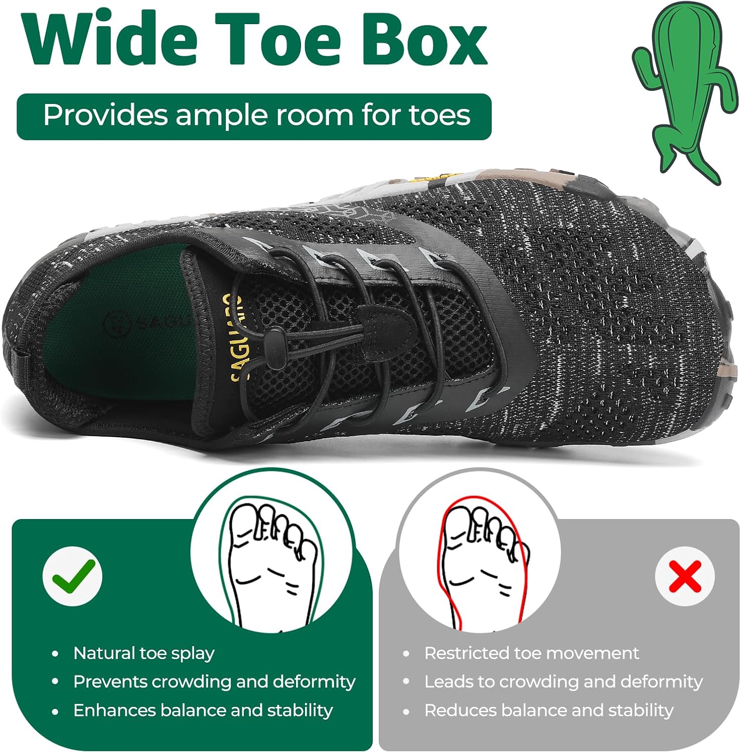 Detalle 2 de SAGUARO Scarpe da trail running barefoot da uomo e donna con punta ampia