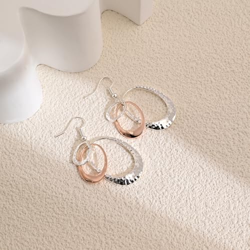 Detalle de Aliyoham Hammered Triple Oval Drop Earrings for Women, Silver & Rose Gold