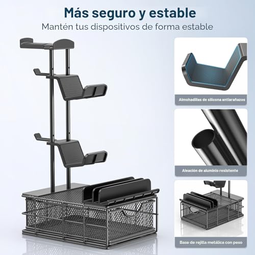 Thumbnail 3 de KDD Soporte Auriculares Gaming con Cajón y Organizador de Cables – Barra de Aluminio, 2 Mandos y USB/Dispositivos