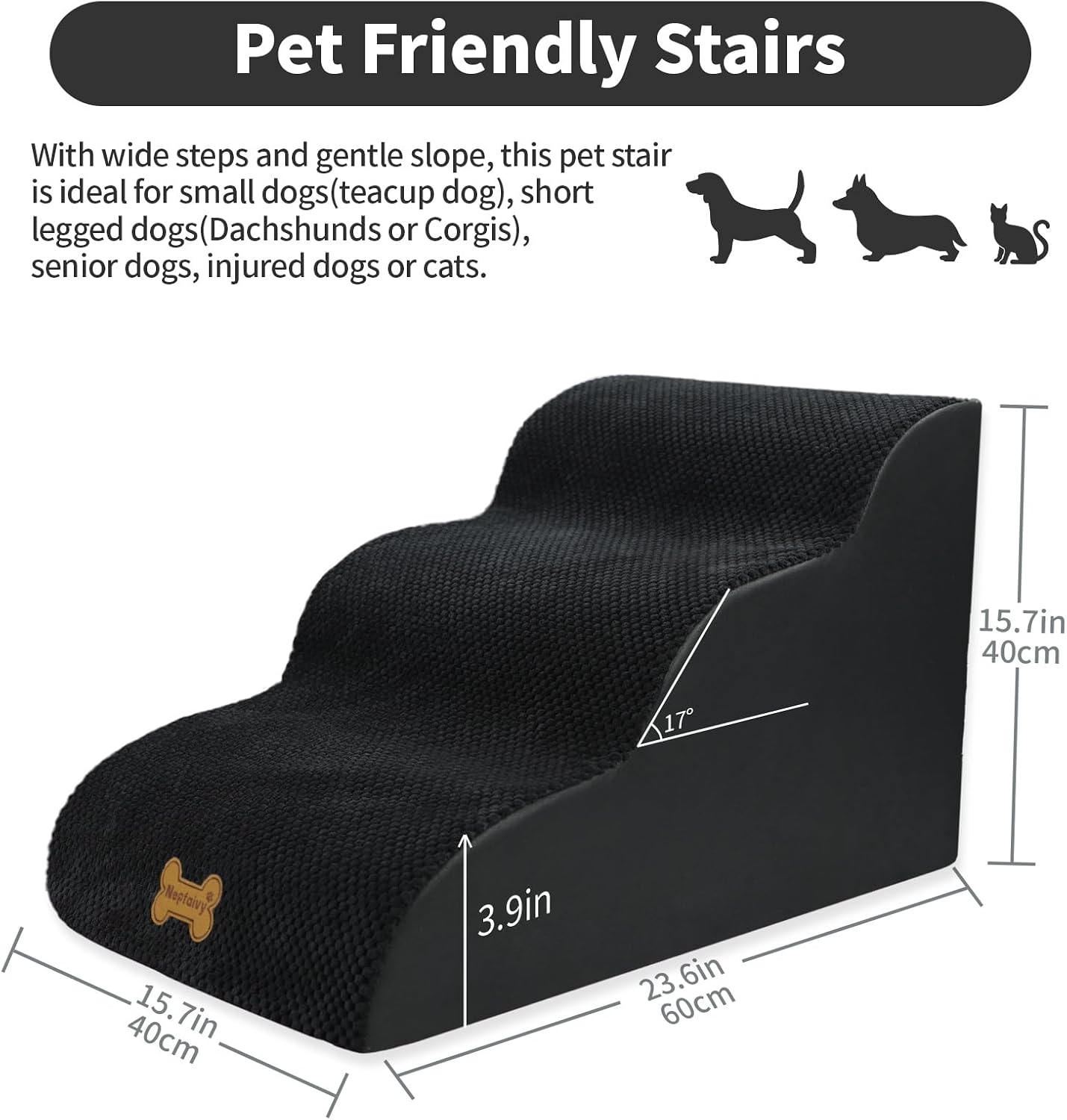 Thumbnail 1 de Nepfaivy Dog Steps Stairs for Bed: 3-Step Non-Slip Ramp for Small Dogs and Cats
