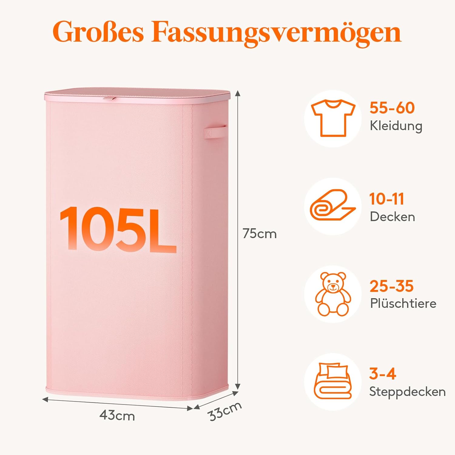 Thumbnail 2 de Lifewit Wäschekorb mit Deckel 105L – faltbarer Wäschesammler mit Kunststoffrahmen, rosa