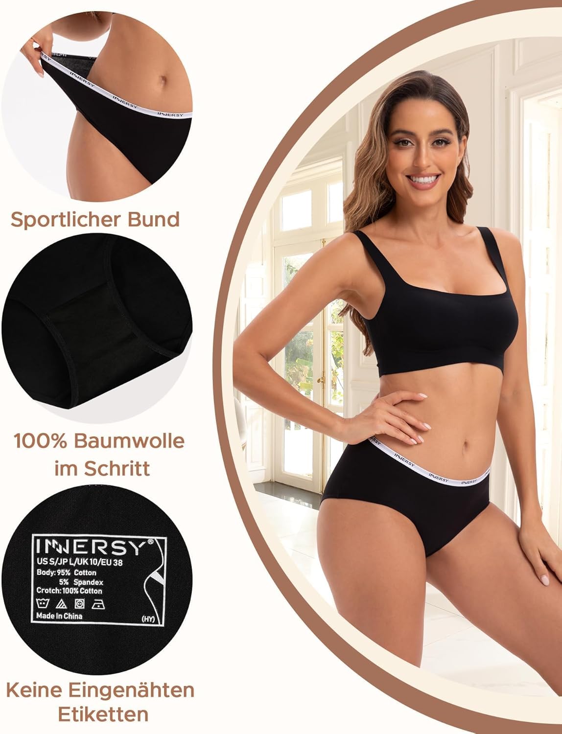 Thumbnail 3 de INNERSY Damen Unterwäsche Slips 6er Pack aus Baumwolle – Hoodie Hipster, bequem & formstabil