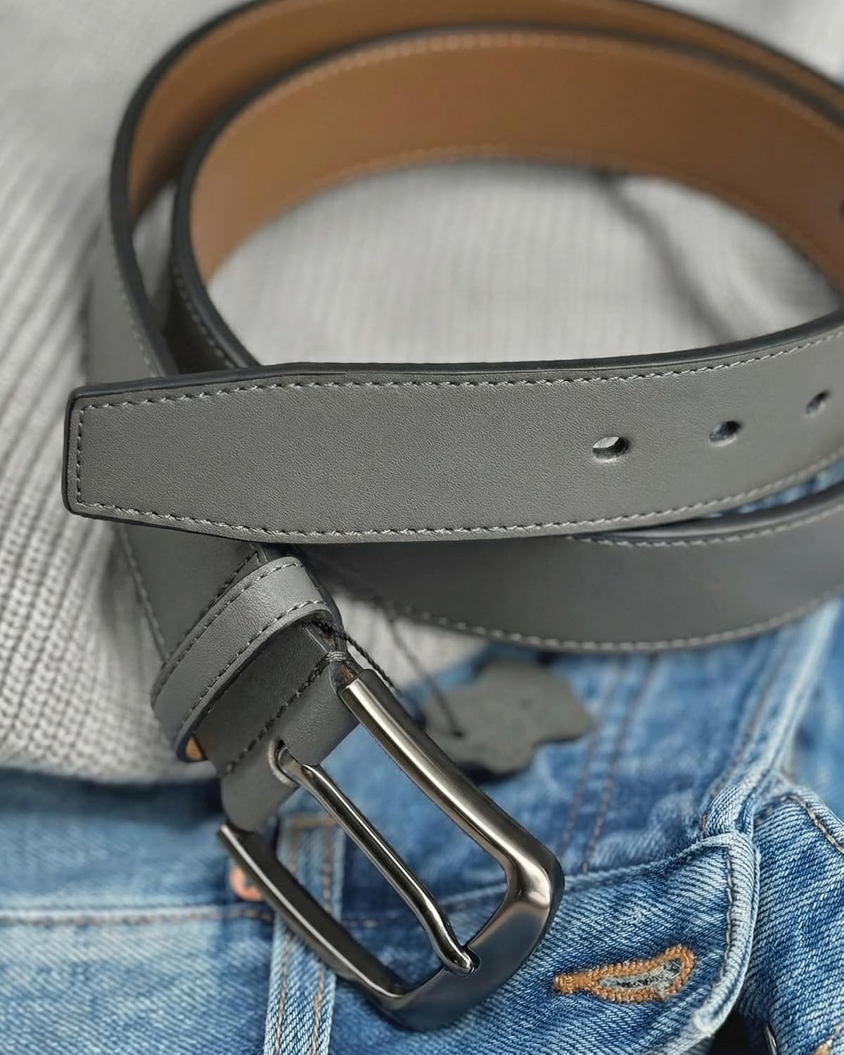 Detalle 2 de CHAOREN 35mm Men's Genuine Leather Belt for Jeans, Blue, 7 Oval Holes