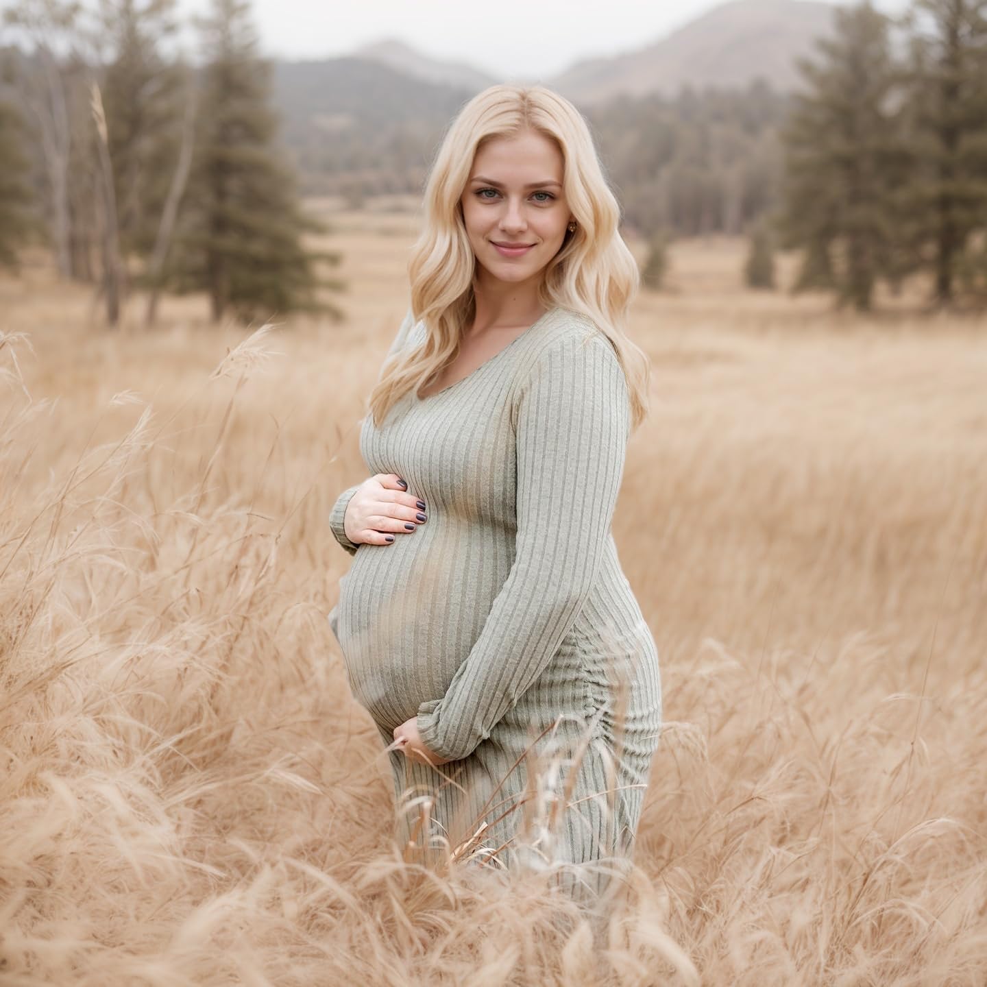 Detalle de LAHILO Long Sleeve Maternity Sweater Dress for Fall 🤰