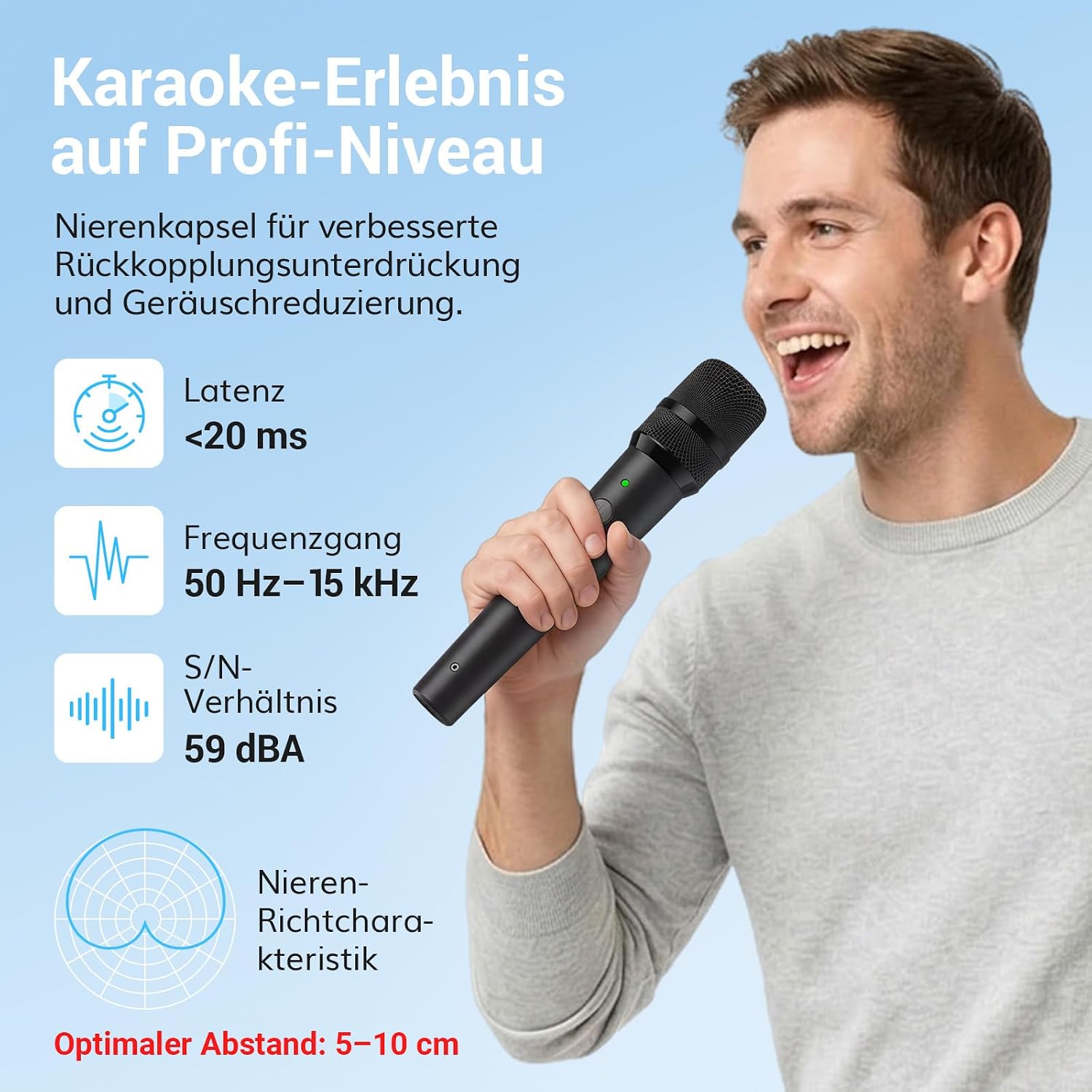 Detalle de TONOR TW-220: 2,4G Dual-Mikrofon-Kabelloses Set – Wiederaufladbare Funkmikrofone mit Empfänger (Karaoke & Auftritte)