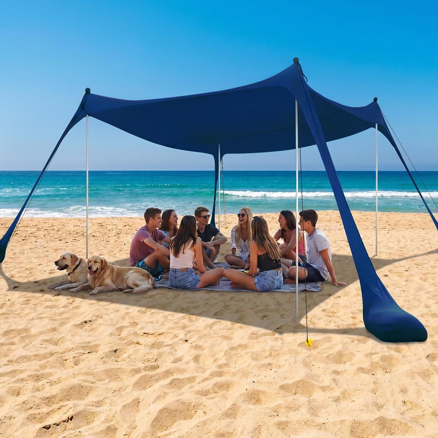 Detalle de COMMOUDS Beach Tent Sun Shelter (UPF50+) 12x12ft Pop-Up Canopy with Sandbags, Shovel, and Windproof Poles