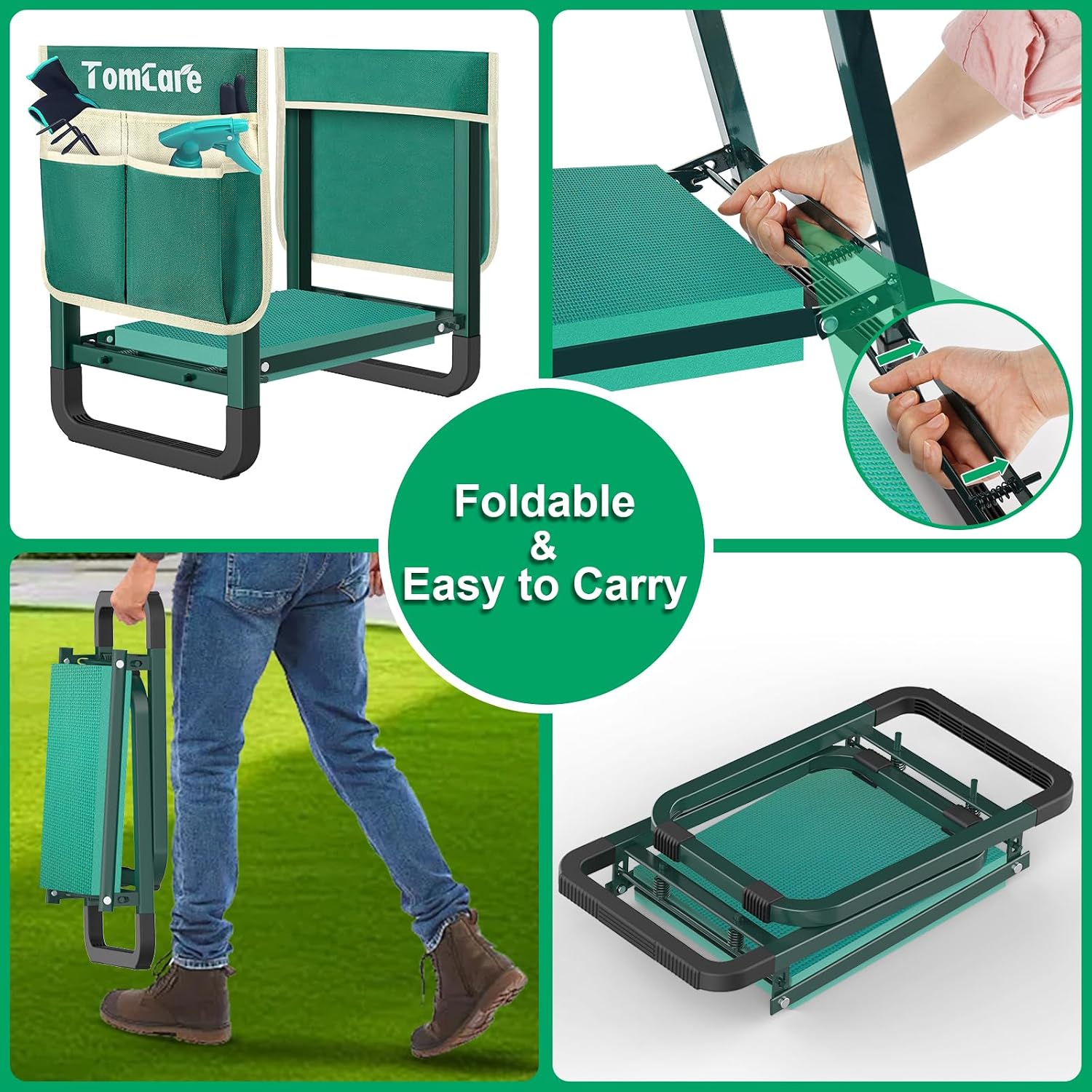 Detalle de TomCare E-2007 Garden Kneeler and Seat, Folding Steel Frame with EVA Pad