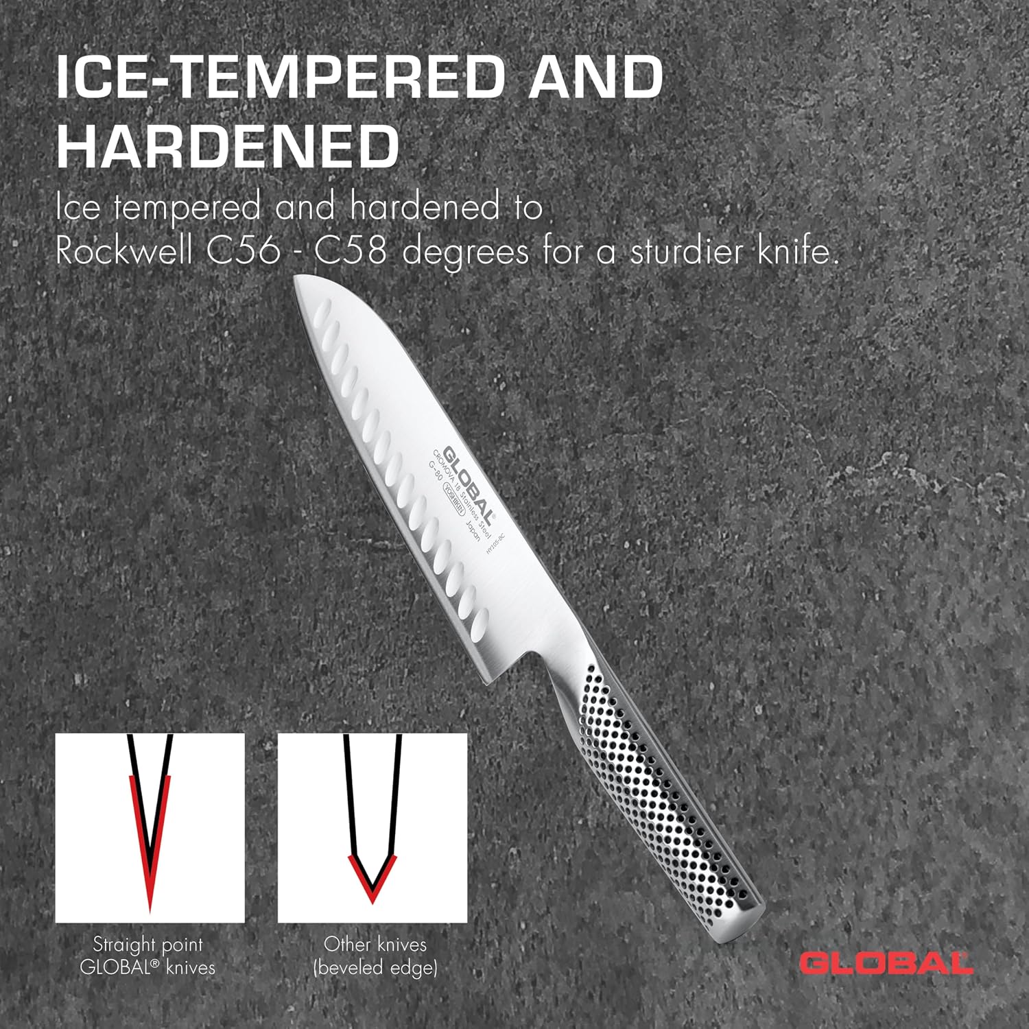Detalle 2 de Global 71G80 Santoku Knife, 7-Inch Fluted Stainless Steel Blade