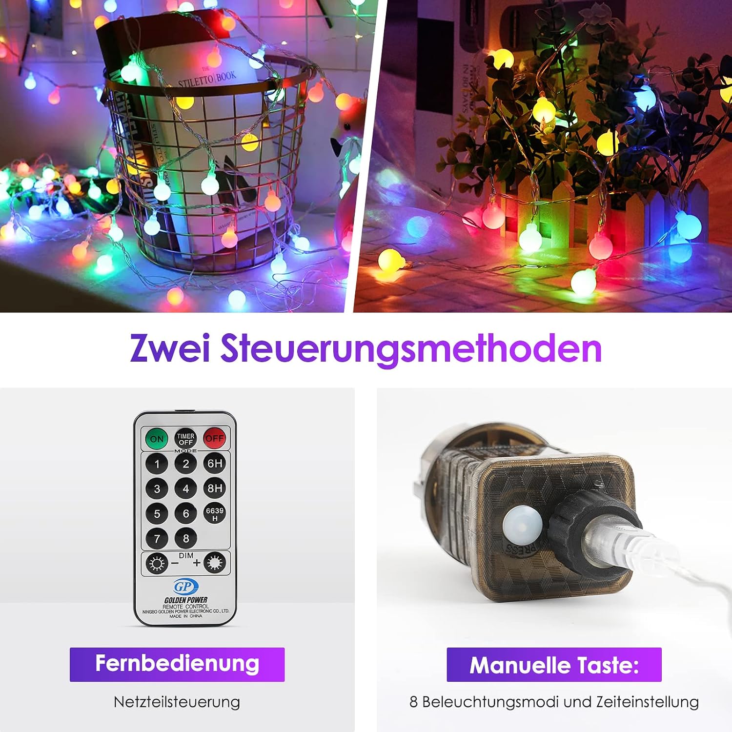 Detalle de 200 LED RGB Lichterkette (27 m) mit Timer & Fernbedienung, IP44 – strombetrieben für Garten & innen