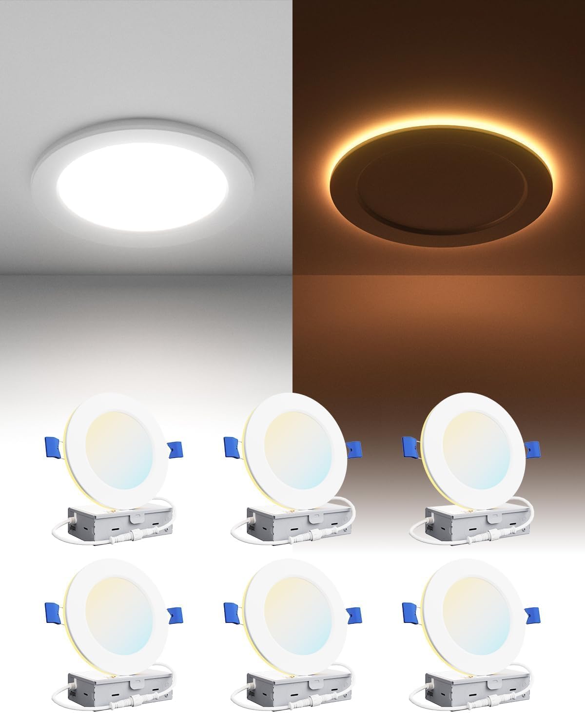Detalle de Ensenior 6-Pack 6-Inch LED Recessed Lights with 5CCT and Night Light