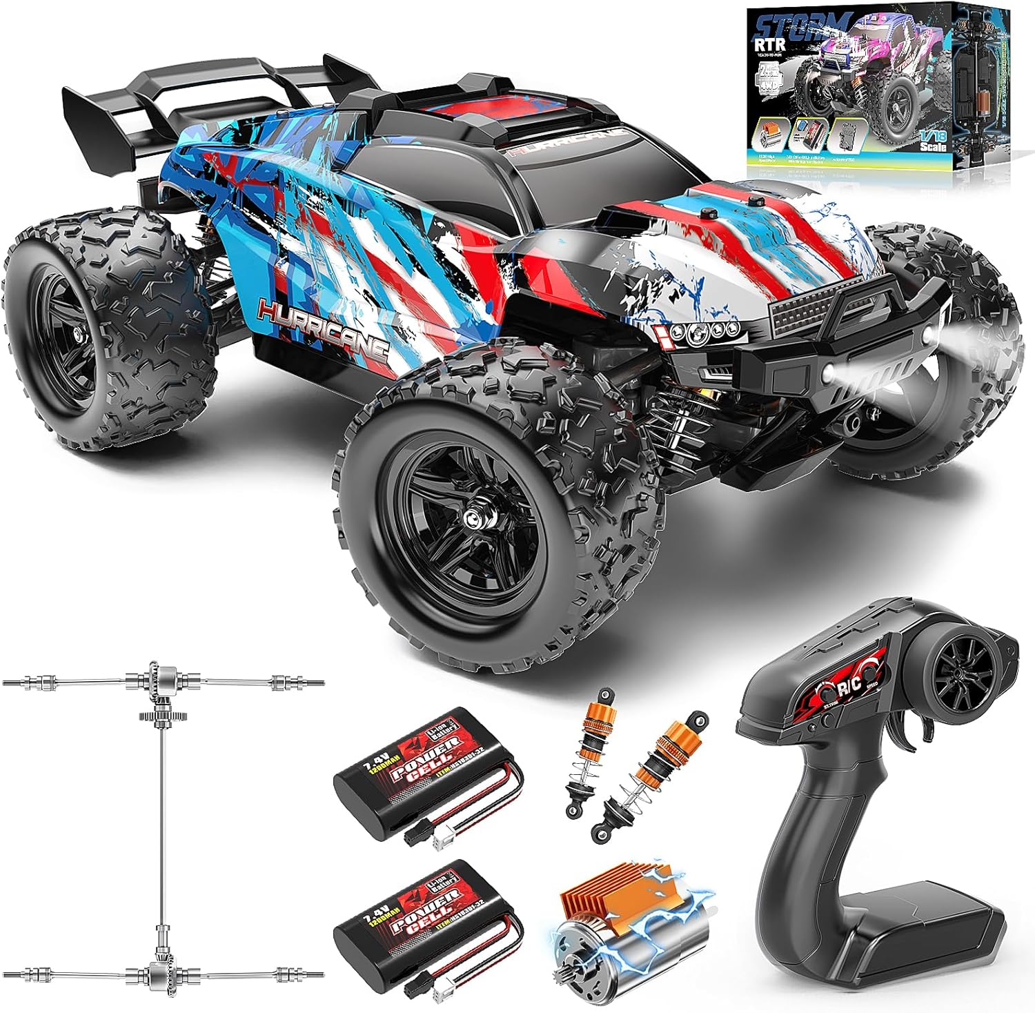Macchina telecomandata 1:18 4WD RC fuoristrada fino a 40 km/h, compatta per esterni (2 batterie incluse)