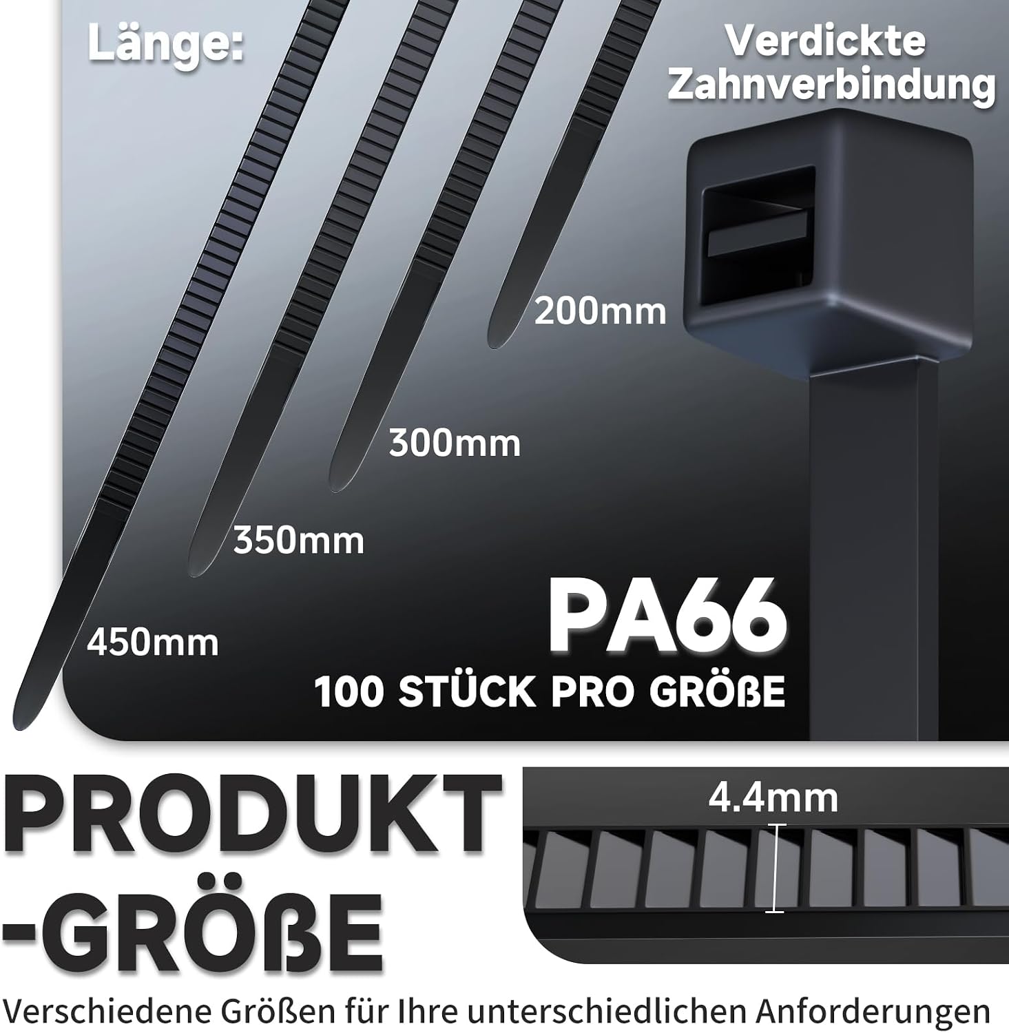 Thumbnail 1 de ZENIX Profi-Kabelbinder Set 400 Stück – 200/300/350/450 mm, UV-beständig, 28 kg Zugfestigkeit