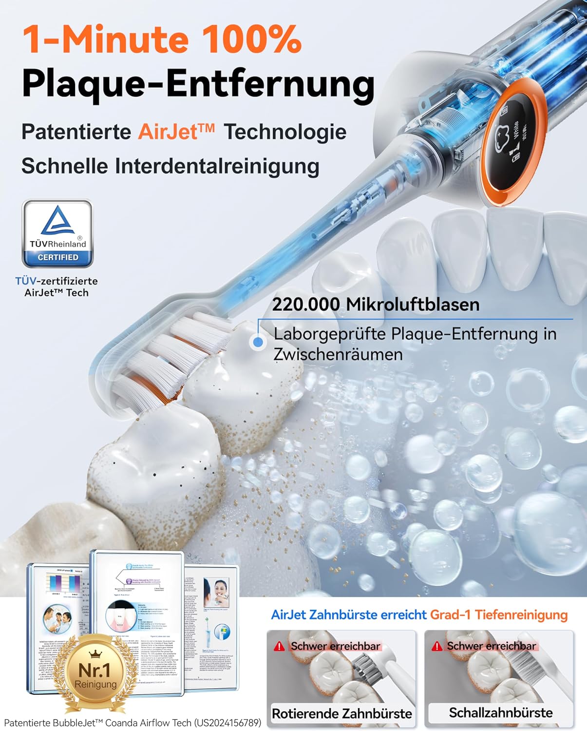 Detalle 2 de RANVOO AirJet™ Elektrische Schallzahnbürste 2 Min 🪥