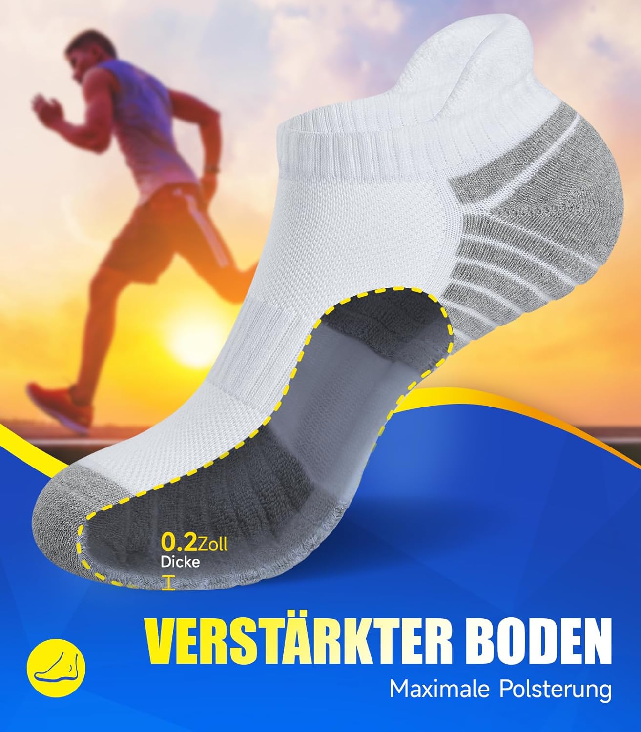 Thumbnail 1 de PULIOU Sneaker Socken Herren/Damen – Gepolsterte Laufsocken aus Baumwolle, atmungsaktiv, 6 Paar