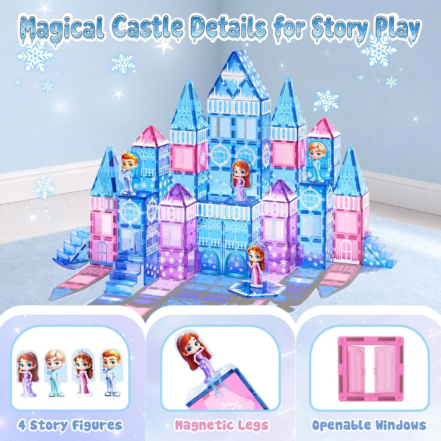 Thumbnail 5 de GobiDex 100PCS Magnetic Tiles Princess Castle Set with 4 Dolls & Stairs