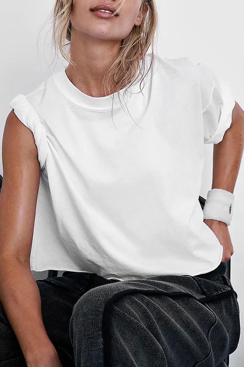 Detalle 2 de Women's Oversize Workout Crop Tops: Casual, Loose, Great for Yoga and Running