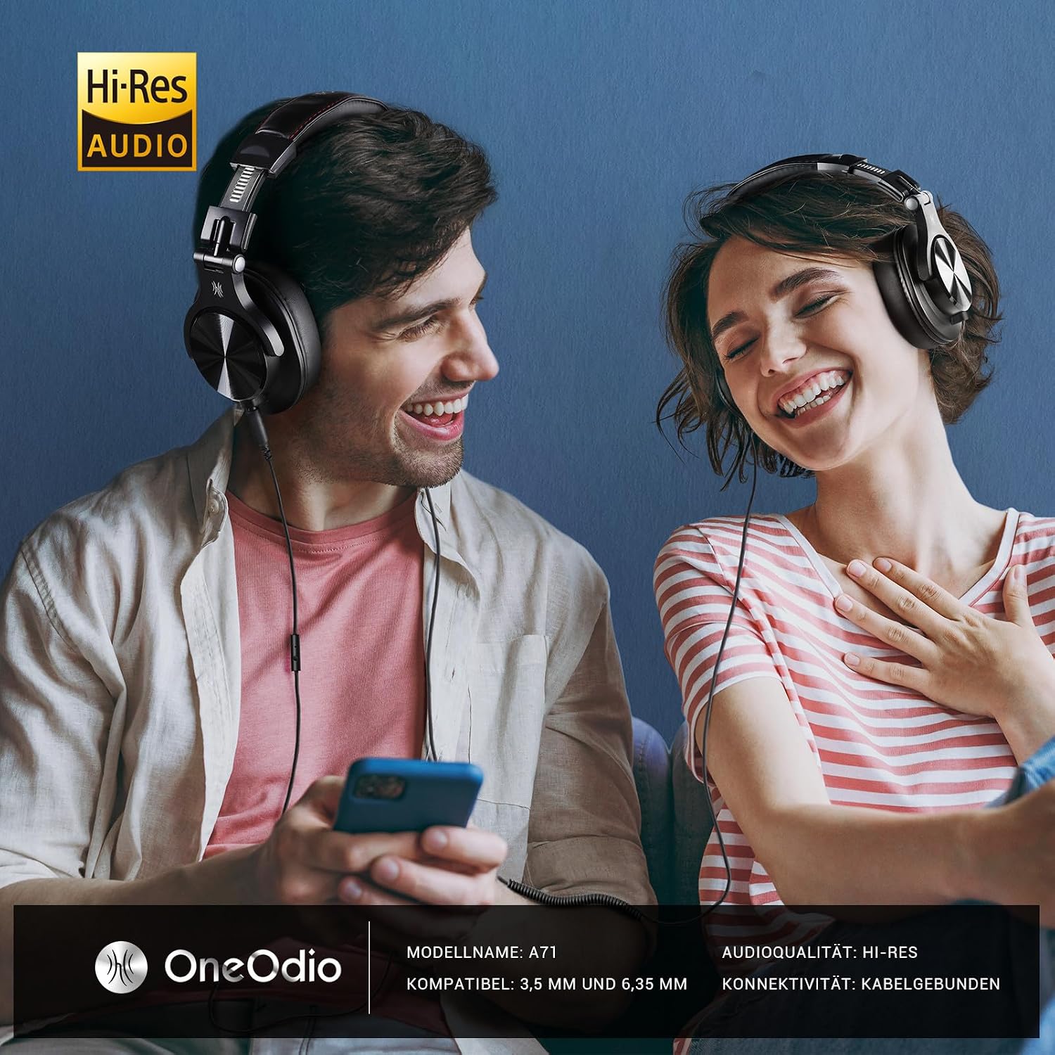 Detalle de OneOdio A71 Over Ear DJ-Kopfhörer mit Kabel – geschlossener Studio‑HiFi-Sound, gemeinsam nutzbar