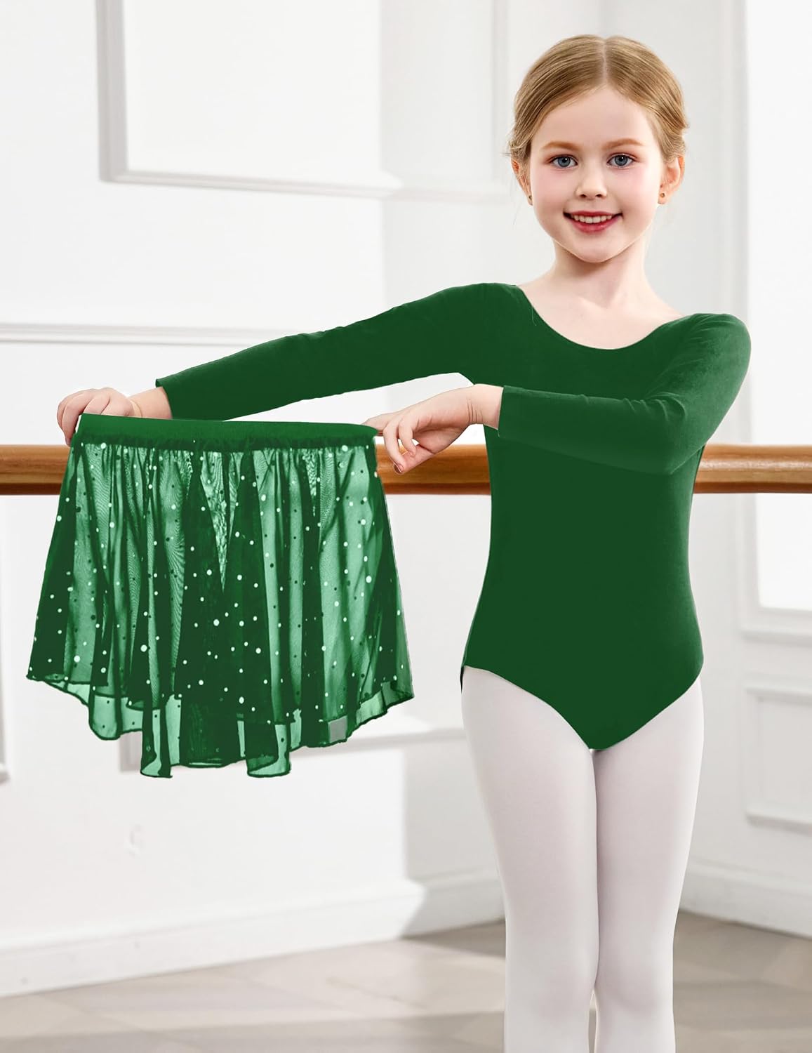 Detalle 2 de Zaclotre Girls’ Ballet Dress, Long Sleeves, Crisscross Back & Removable Skirt