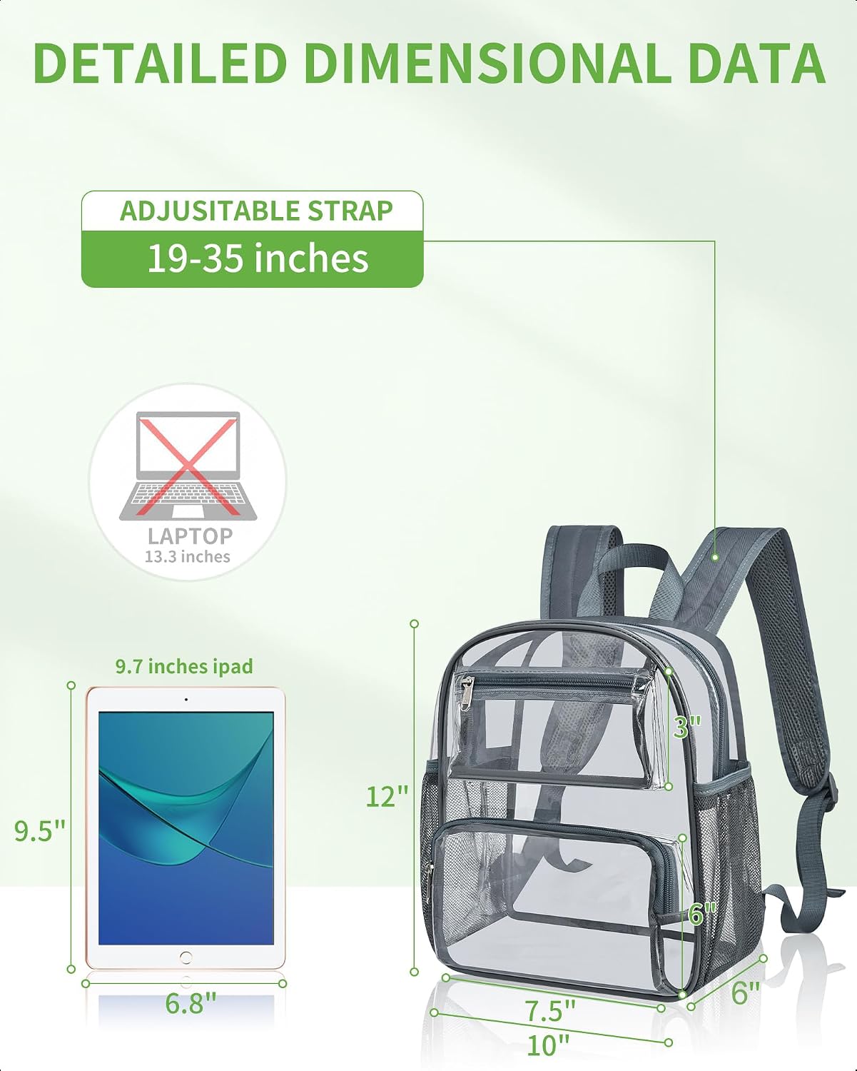 Thumbnail 2 de MAY TREE Clear Backpack 12 x 10 x 6 Inches