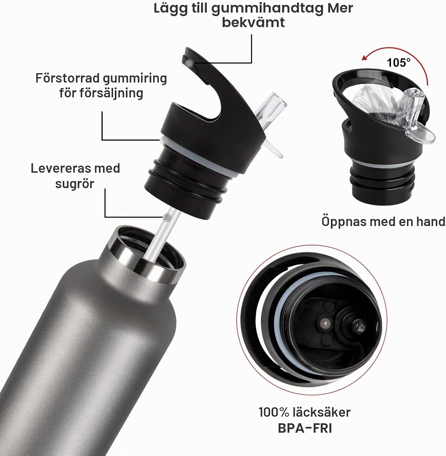 Detalle de Volhoply 750 ml isolerad vattenflaska, 2-pack i rostfritt stål med sugrörslock