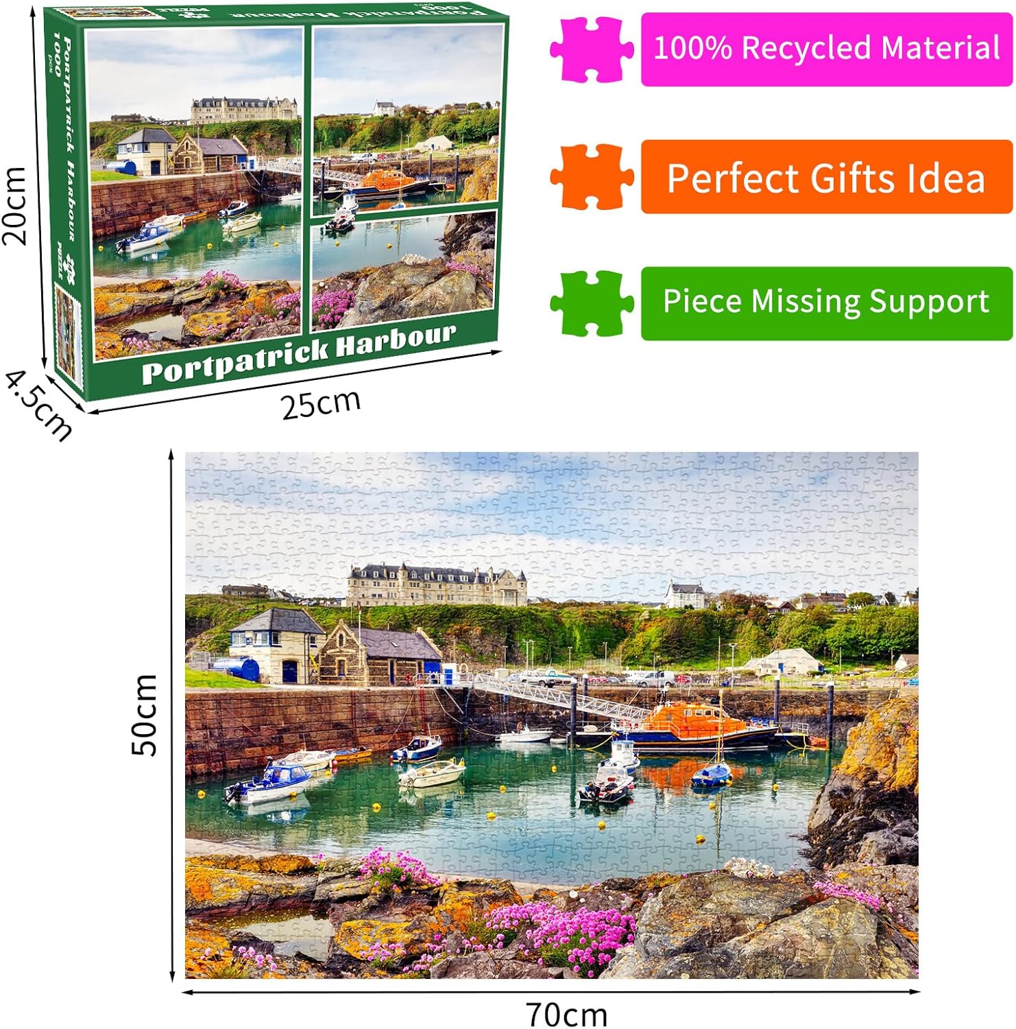 Thumbnail 2 de Portpatrick Harbour Jigsaw Puzzles for Adults – 1000 Piece Colourful Boats Puzzle