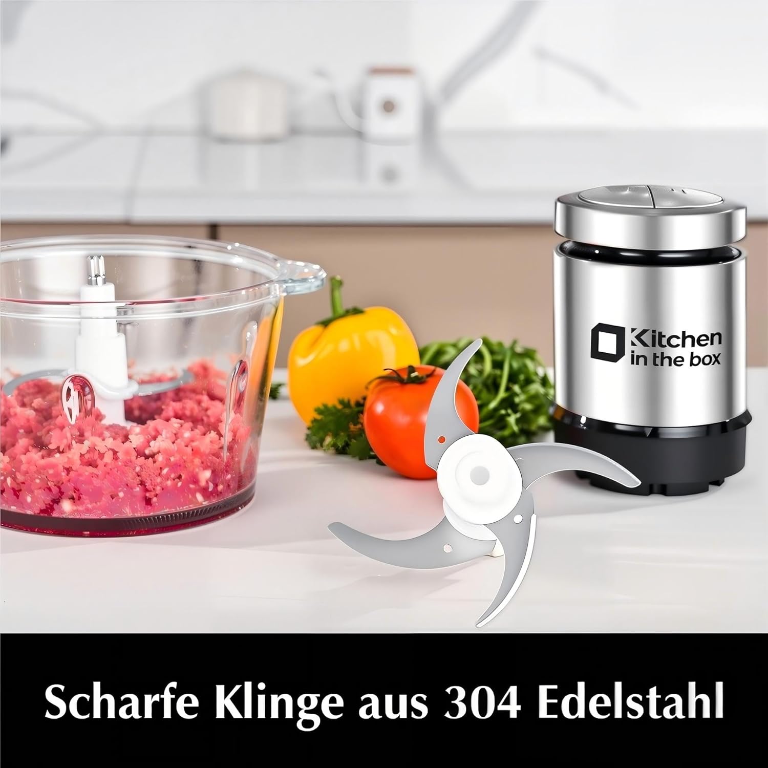 Thumbnail 4 de Kitchen in the Box elektrischer Zerkleinerer mit 400 W Motor, 2× 2‑L Schüsseln und Edelstahl‑Klingen
