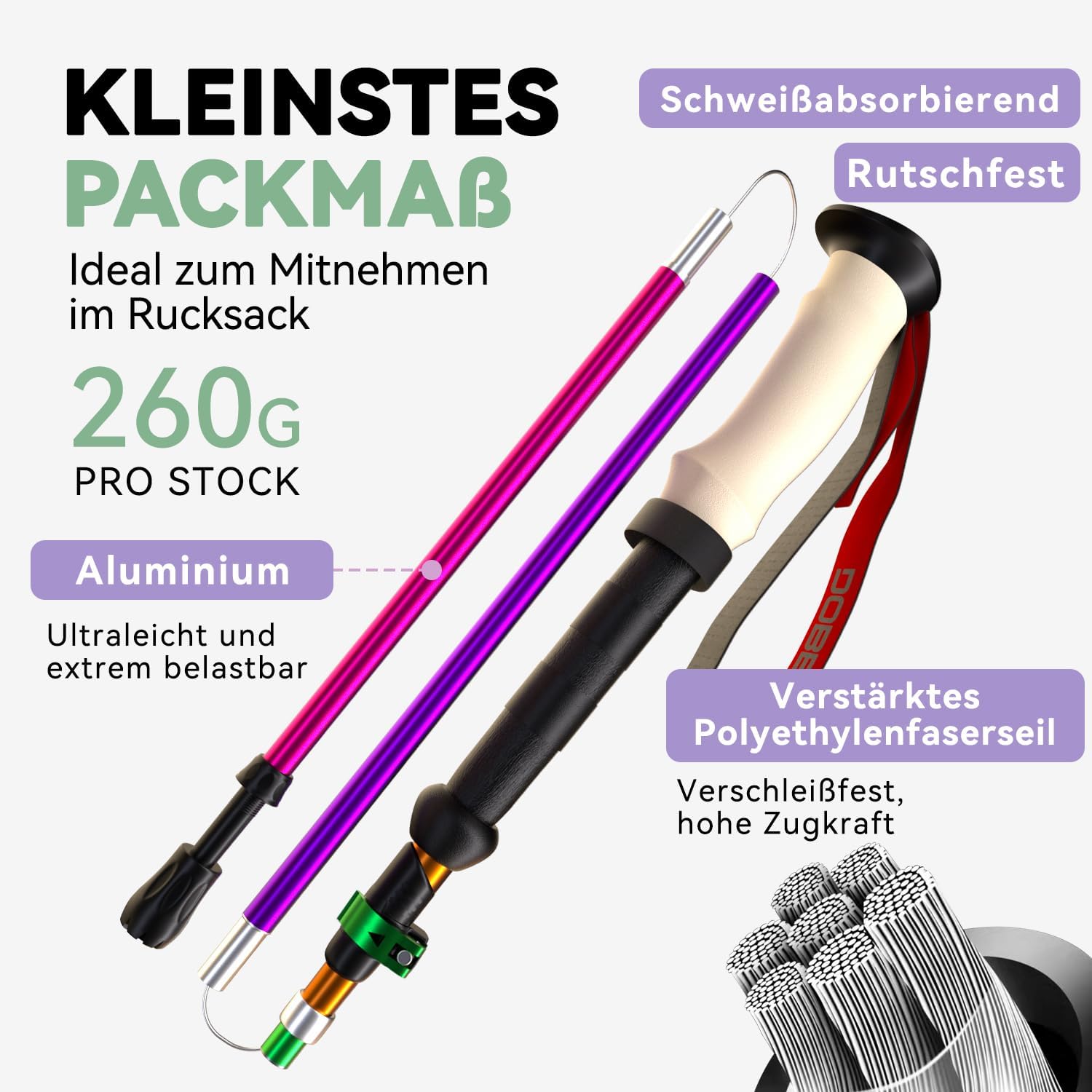 Detalle 2 de DOBESTS Wanderstöcke: Faltbare Nordic Walking Stöcke aus Aluminium 110–130 cm