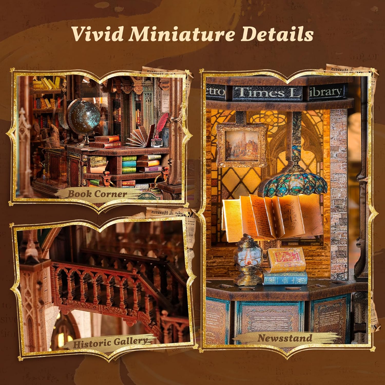 Thumbnail 3 de FUNPOLA Magic Library Book Nook Kit with LED 3D Wood Puzzle and Infinity Mirror