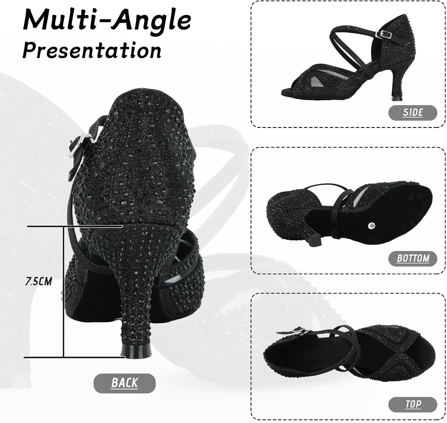 Thumbnail 2 de Jywmsc Women's Glitter Rhinestones Ballroom Latin Dance Shoes – Peep Toe Cross Strap