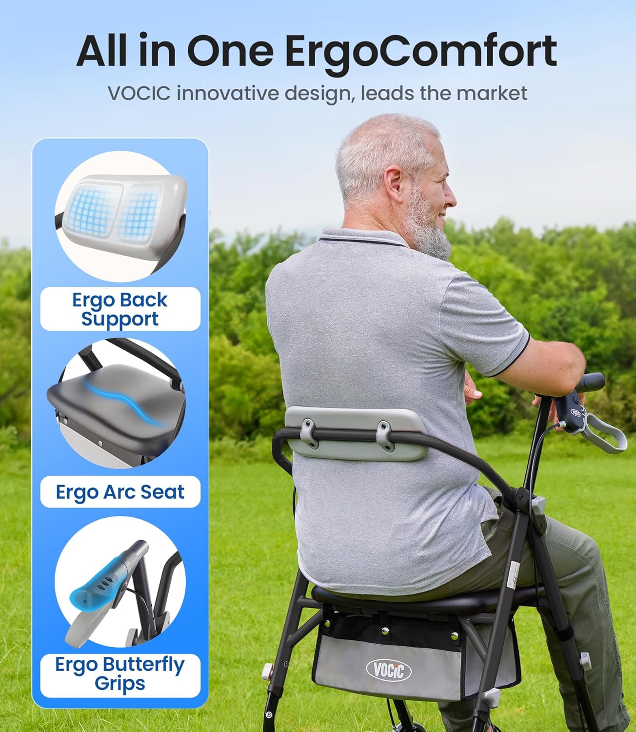 Thumbnail 2 de VOCIC Z11 X-Way Rollator Walker with ErgoSeat & Backrest