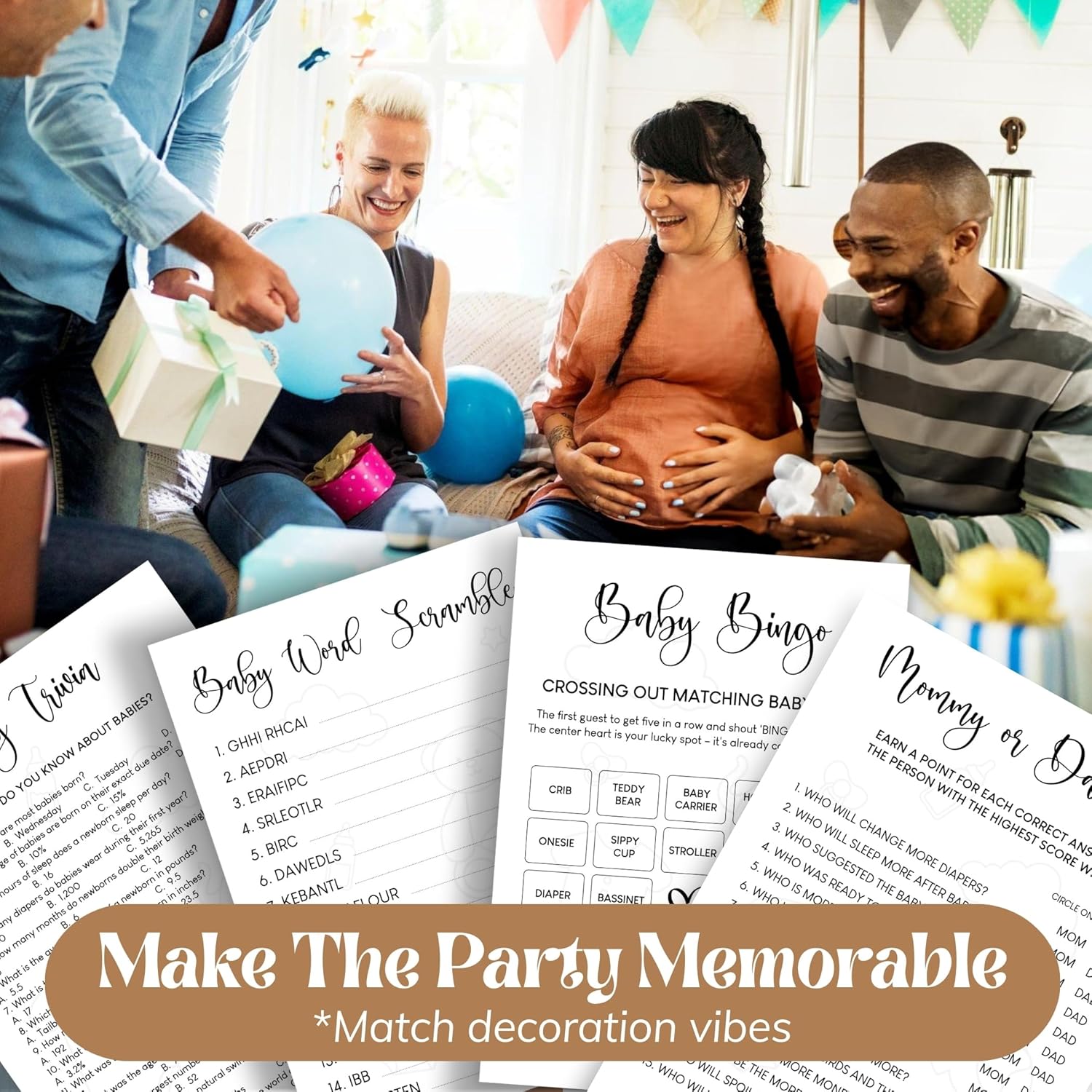 Thumbnail 4 de WOODAMORE Funny Baby Shower Games Bingo Set 🎲