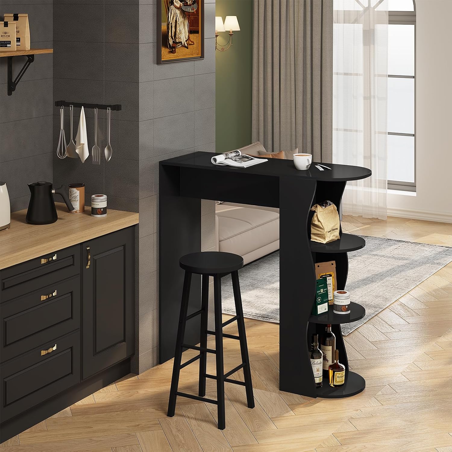 Detalle 2 de WOLTU Barhocker-Set (4er) mit Fußstütze, 71 cm Höhe – Barstuhl aus stabilem Metallgestell in Schwarz