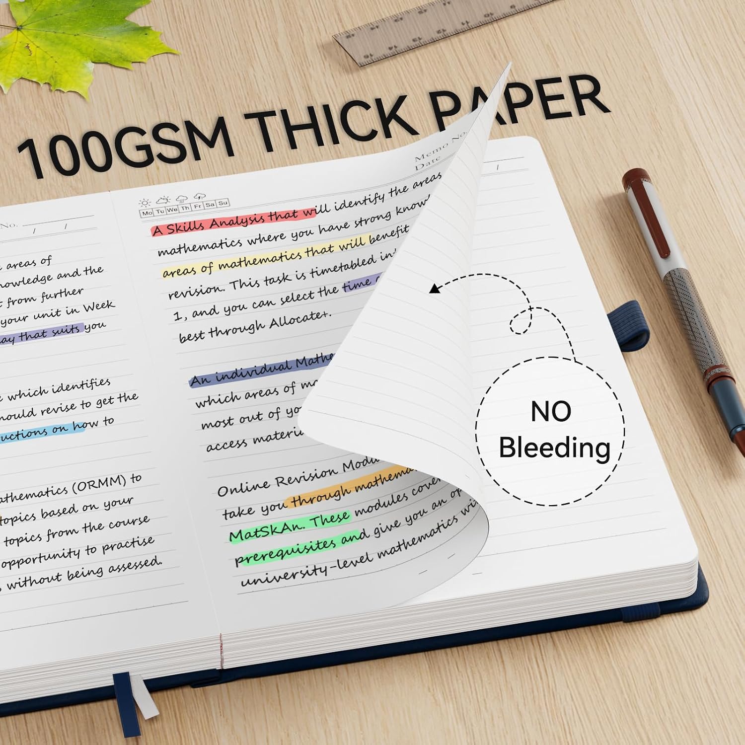 Detalle de NORDUN 360 Pages A5 Lined Notebook with Leather Hardcover, Sticky Notes & Inner Pocket