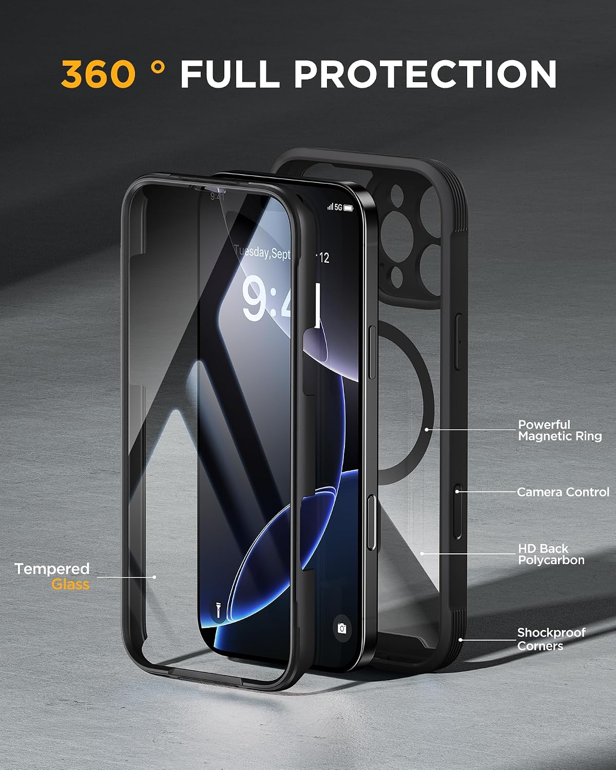 Detalle 2 de Miracase Magnetic Case for iPhone 16 Pro 6.3" Black