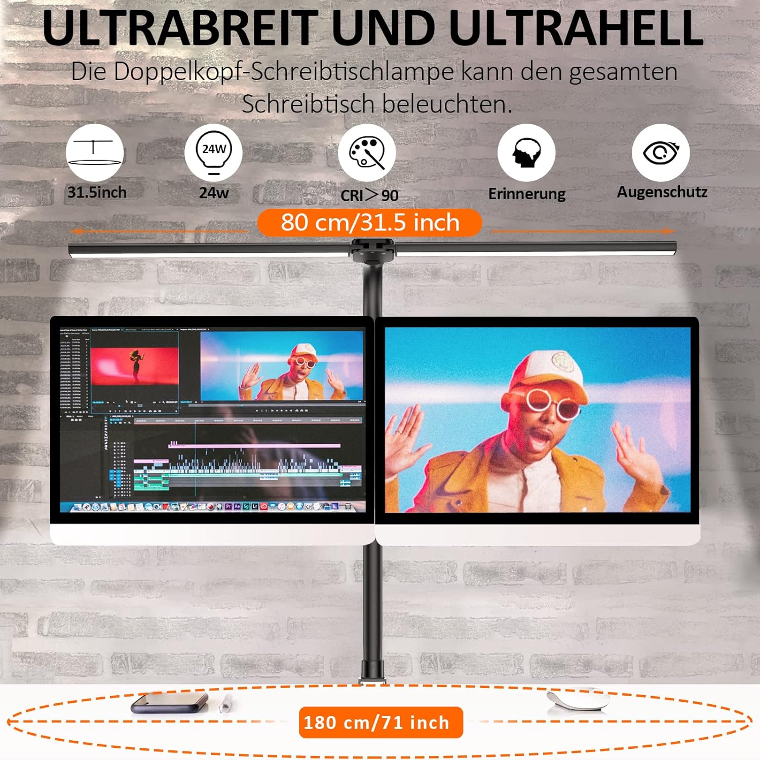 Thumbnail 2 de LOTTBUTY Doppelkopf Schreibtischlampe 24W 80cm
