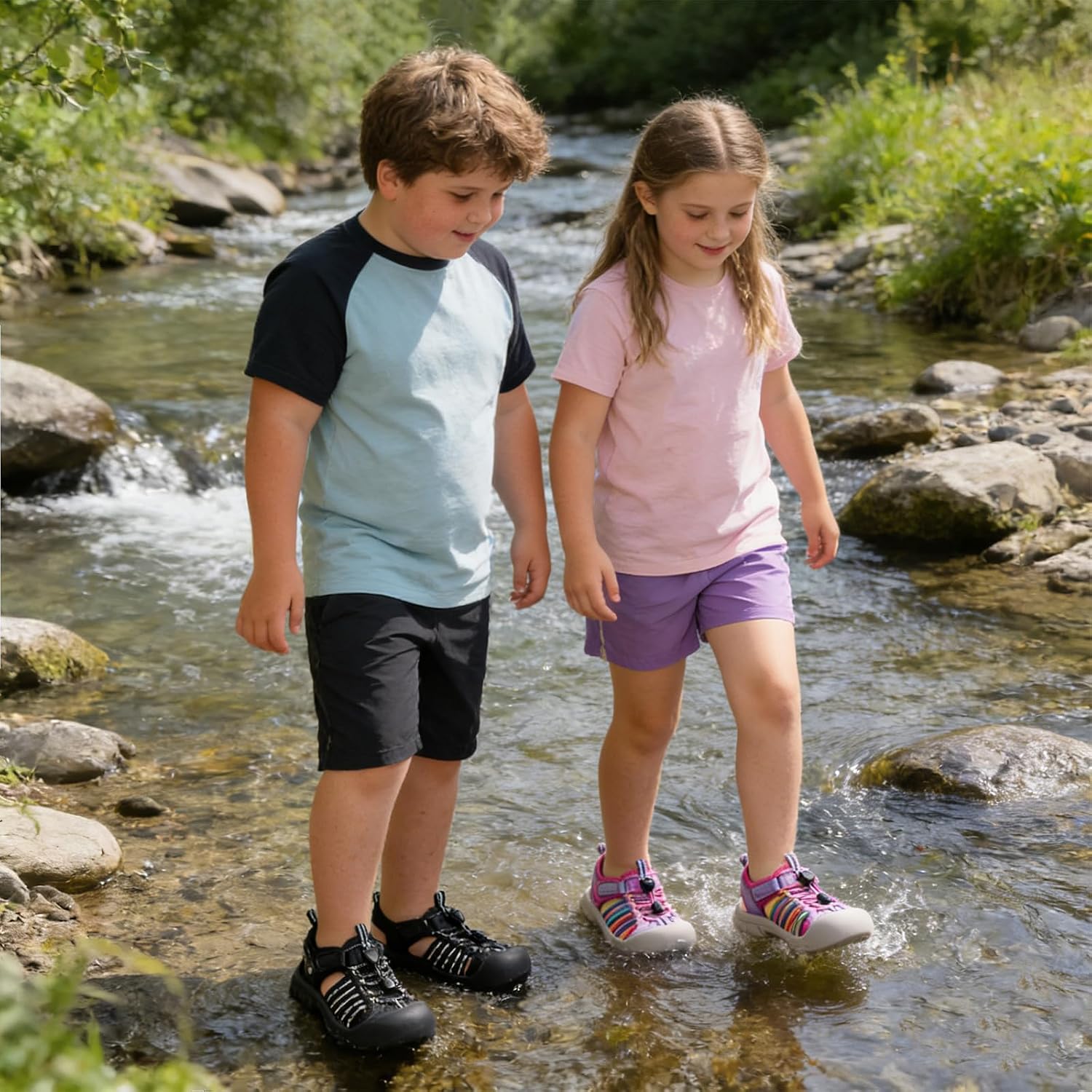 Detalle de JMFCHI SPORTS Unisex Kinder Sandalen – Breite Zehenbox, atmungsaktiv, leicht und sicher