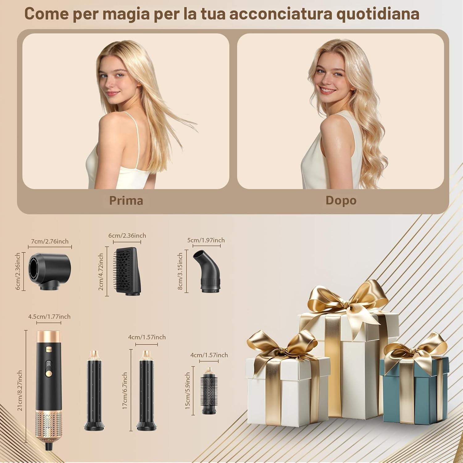 Detalle 2 de Sendowtek Spazzola Asciugacapelli 6 in 1 950W: set multi hair styler con arricciacapelli automatici e accessori