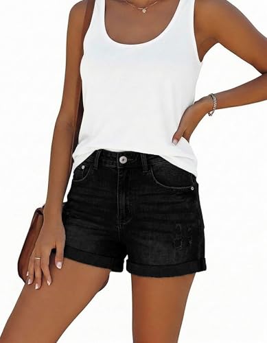 Thumbnail 3 de KISSMODA Women's Wash Denim Shorts – High Waisted Ripped Rolled Hem