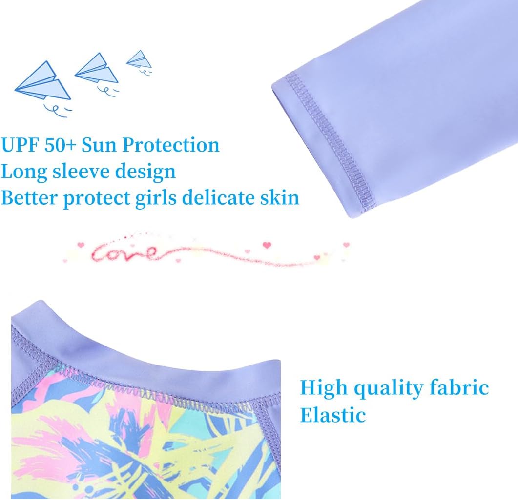 Thumbnail 4 de UMELOK Girls Long Sleeve Rash Guard One Piece Swimsuit with UPF 50+ Protection
