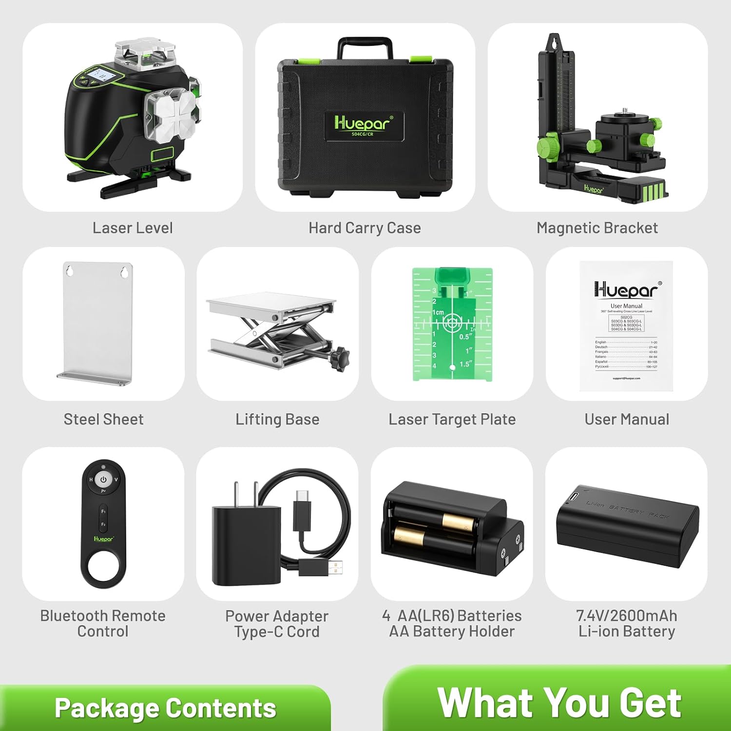 Thumbnail 6 de Huepar S04CG 4D Laser Level: 4 x 360 Cross Lines with Bluetooth App Control