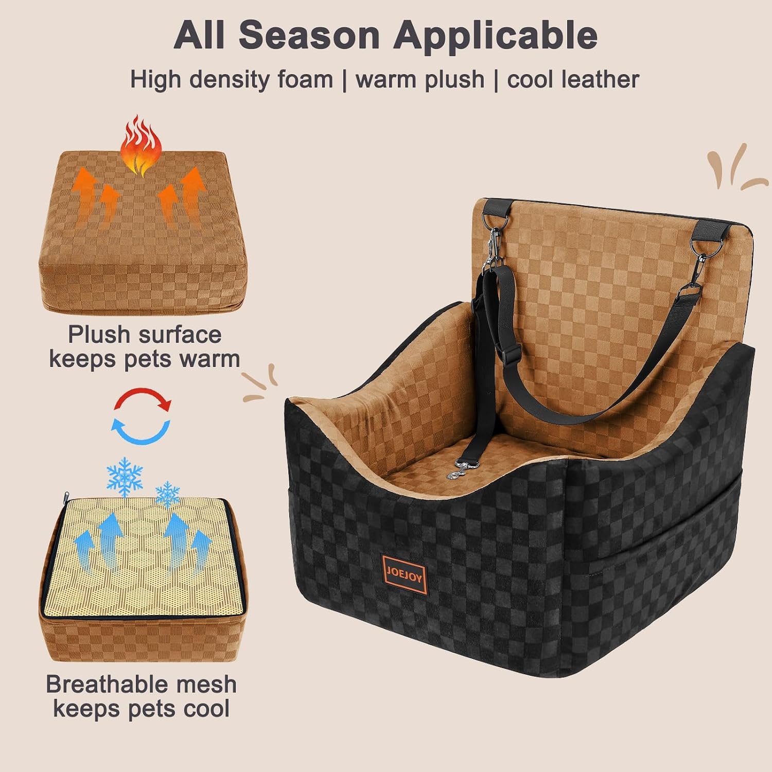 Detalle 2 de JOEJOY PET-BK-001-BN Elevated Dog Car Seat, Memory Foam, Brown
