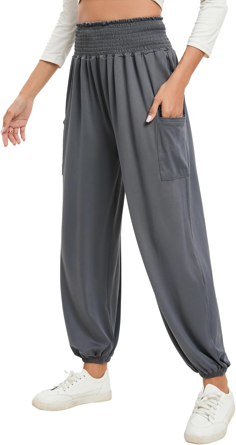 Detalle de Famulily Womens Yoga Sweatpants with Pockets – High-Waisted Casual Lounge Trousers
