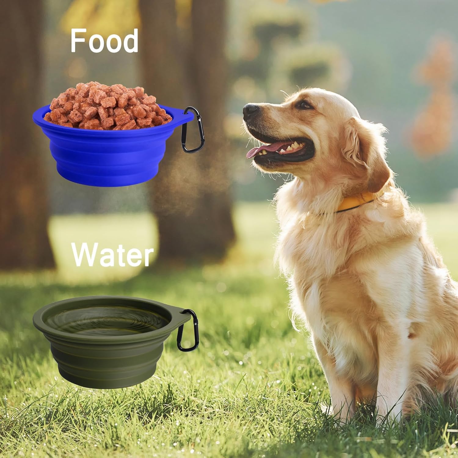 Thumbnail 3 de PetBonus 2-Pack Large Silicone Collapsible Dog Bowls (34oz/1000ml) – BPA-free travel bowls with carabiners